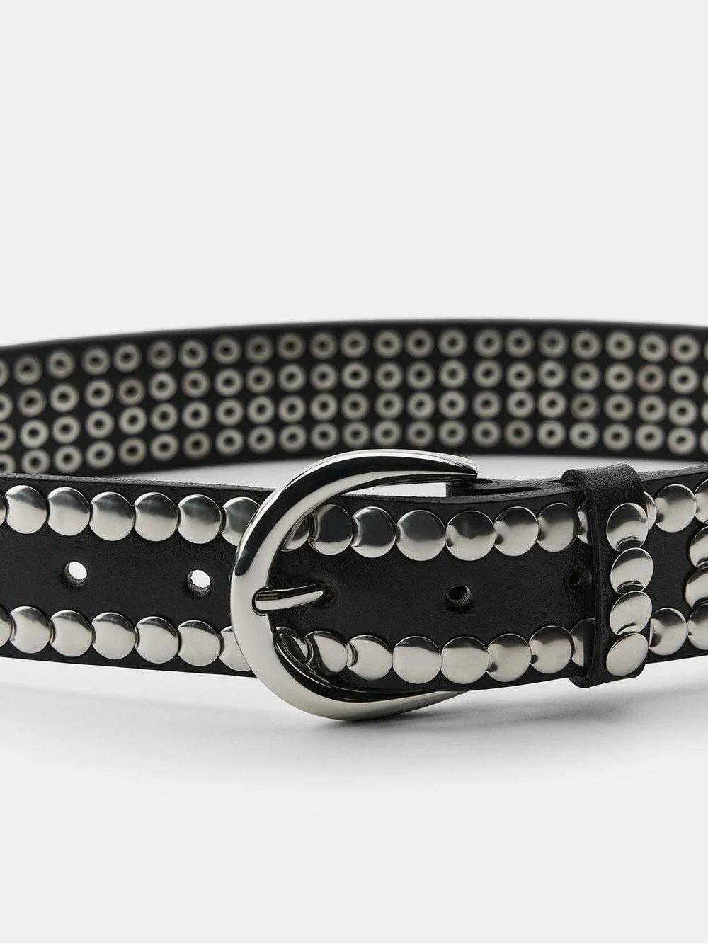 NWT. Zara Black Leather Belt with Numerous Studs. Size 34.